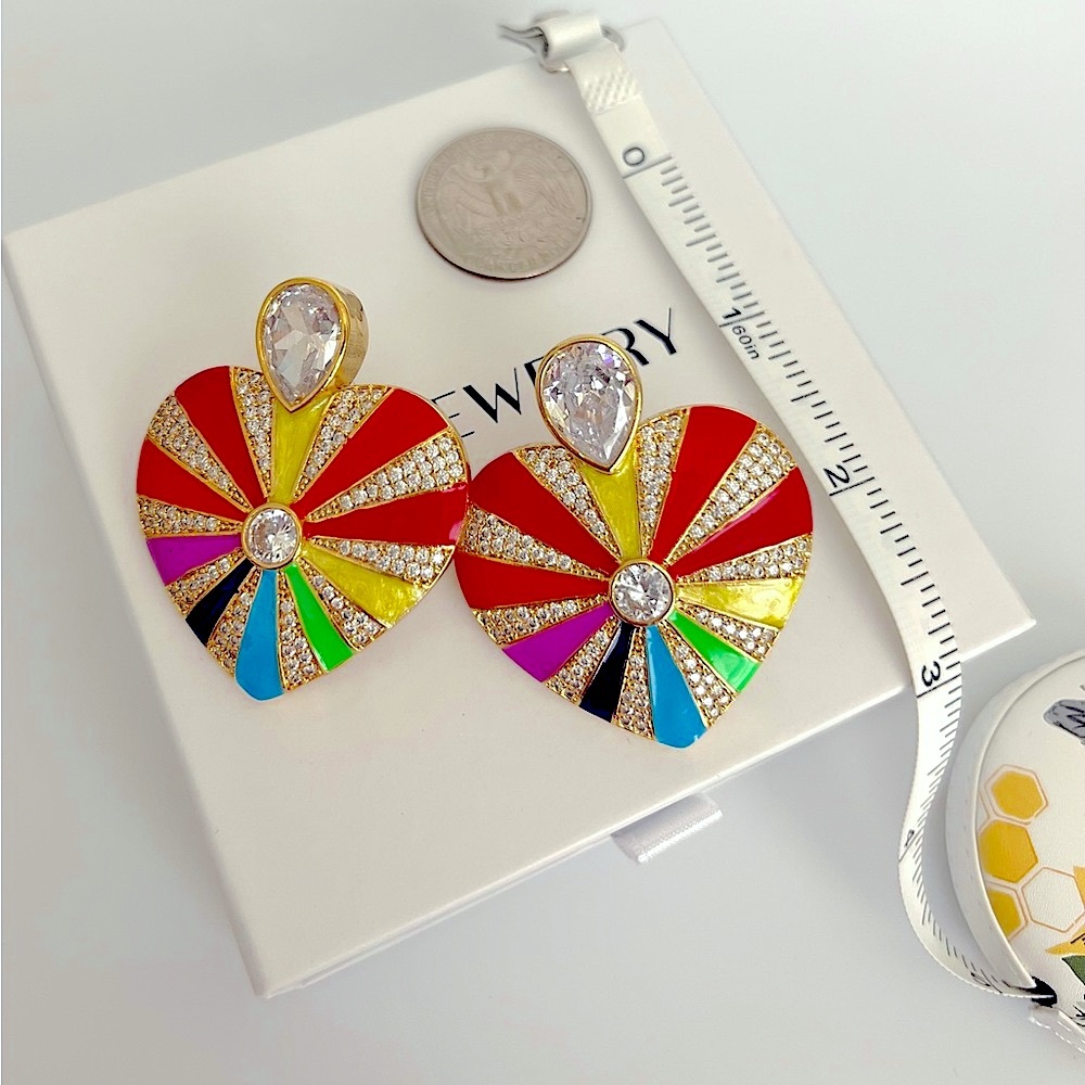 Heart Earrings 22k Gold Plated Enameled Handcrafted Jewelry - Picture 5 of 10